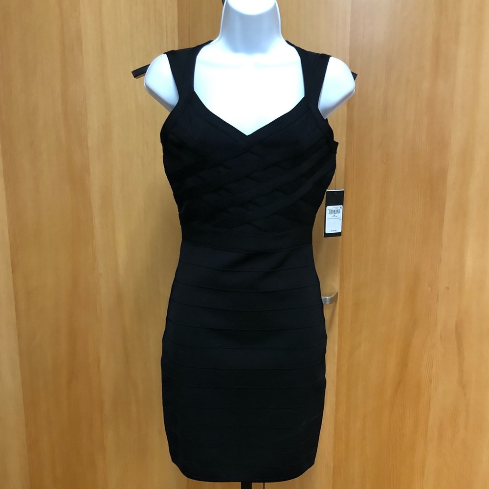 Black NWT Guess SL Mesh Mix Ottoman Mirage Dress Size Medium